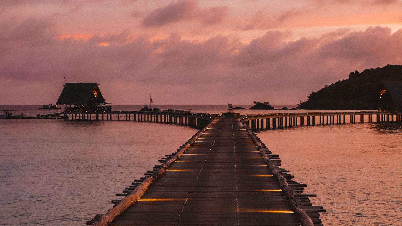 Wallpaper pier, sunset, sea, sky