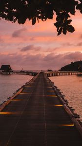 Preview wallpaper pier, sunset, sea, sky
