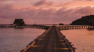 Preview wallpaper pier, sunset, sea, sky