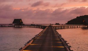 Preview wallpaper pier, sunset, sea, sky