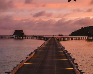 Preview wallpaper pier, sunset, sea, sky