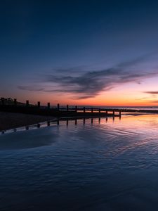 Preview wallpaper pier, sunset, sea, sky, horizon