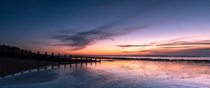 Preview wallpaper pier, sunset, sea, sky, horizon