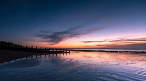 Preview wallpaper pier, sunset, sea, sky, horizon