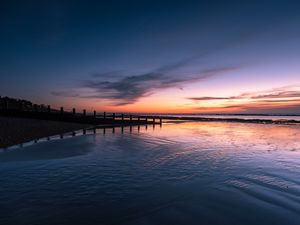 Preview wallpaper pier, sunset, sea, sky, horizon
