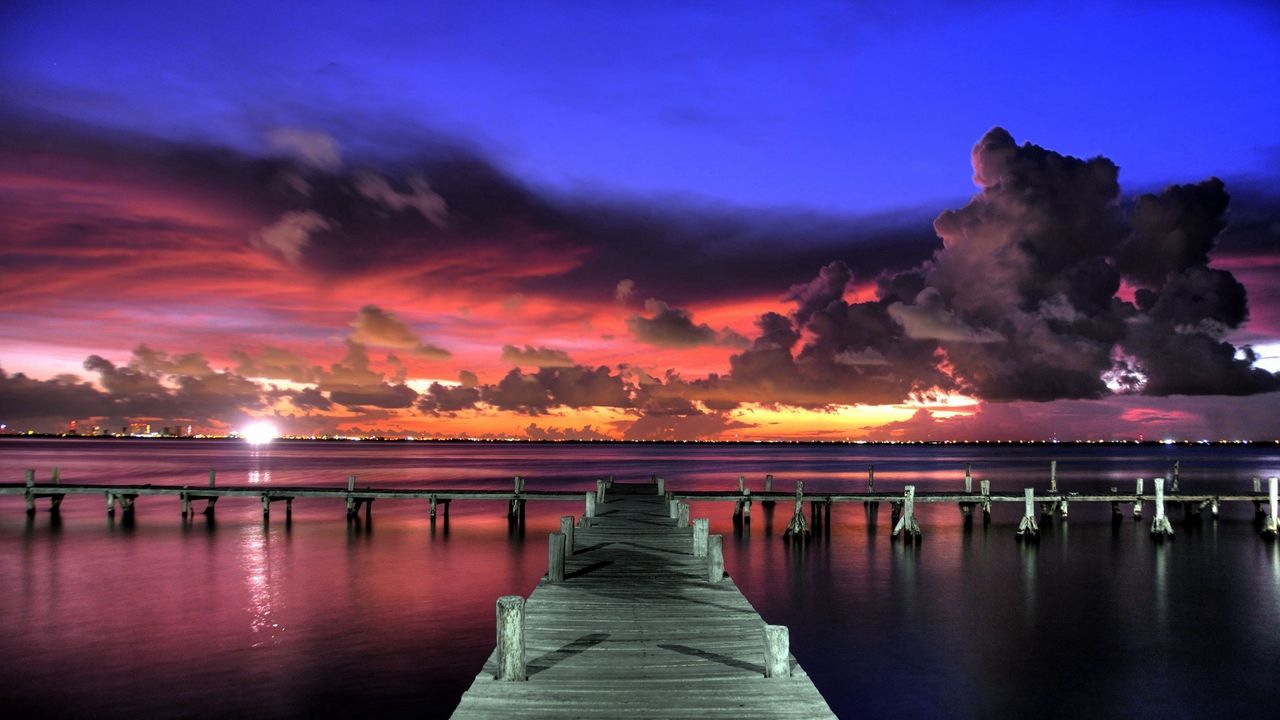 Wallpaper pier, sunset, sky, view