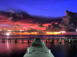 Preview wallpaper pier, sunset, sky, view