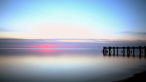 Preview wallpaper pier, surface of the water, lilac, shades