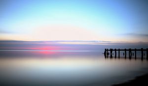 Preview wallpaper pier, surface of the water, lilac, shades