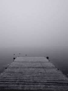 Preview wallpaper pier, uncertainty, fog, black-and-white