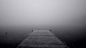 Preview wallpaper pier, uncertainty, fog, black-and-white