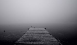 Preview wallpaper pier, uncertainty, fog, black-and-white