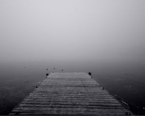 Preview wallpaper pier, uncertainty, fog, black-and-white