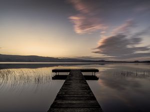 Preview wallpaper pier, water, evening, horizon