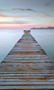 Preview wallpaper pier, water, horizon, sunset