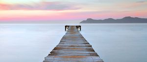 Preview wallpaper pier, water, horizon, sunset