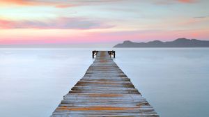 Preview wallpaper pier, water, horizon, sunset