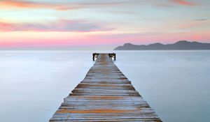 Preview wallpaper pier, water, horizon, sunset