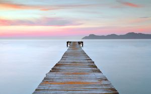 Preview wallpaper pier, water, horizon, sunset