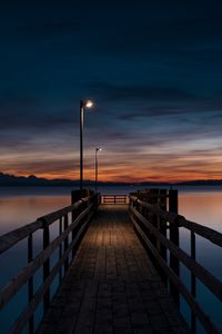 Preview wallpaper pier, water, lights, twilight, evening, wooden