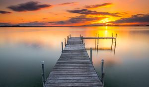 Preview wallpaper pier, water, sea, sunset, landscape