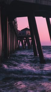 Preview wallpaper pier, waves, sea, water, dusk