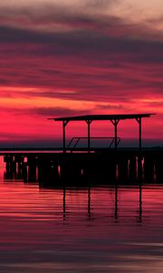Preview wallpaper pier, wooden, evening, decline, twilight, red, outlines