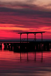 Preview wallpaper pier, wooden, evening, decline, twilight, red, outlines