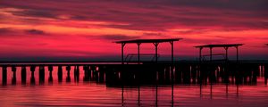 Preview wallpaper pier, wooden, evening, decline, twilight, red, outlines