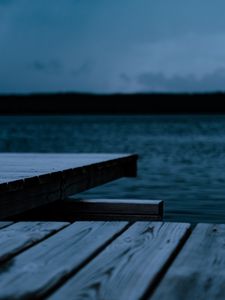 Preview wallpaper pier, wooden, lake, water, dusk