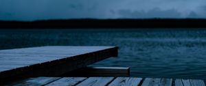 Preview wallpaper pier, wooden, lake, water, dusk