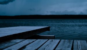 Preview wallpaper pier, wooden, lake, water, dusk