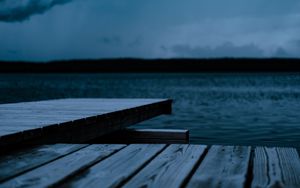 Preview wallpaper pier, wooden, lake, water, dusk