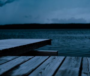 Preview wallpaper pier, wooden, lake, water, dusk