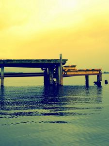 Preview wallpaper pier, wooden, lake, boards, colors, paints, ripples, water