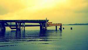 Preview wallpaper pier, wooden, lake, boards, colors, paints, ripples, water