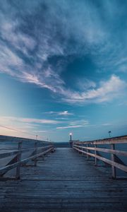 Preview wallpaper pier, wooden, lantern, sea, horizon