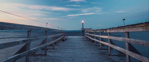 Preview wallpaper pier, wooden, lantern, sea, horizon