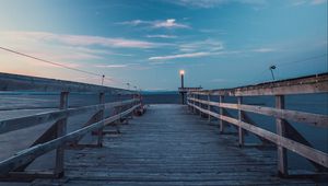 Preview wallpaper pier, wooden, lantern, sea, horizon