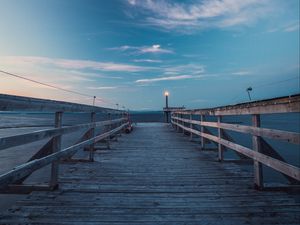 Preview wallpaper pier, wooden, lantern, sea, horizon