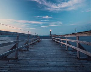 Preview wallpaper pier, wooden, lantern, sea, horizon