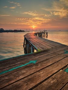 Preview wallpaper pier, wooden, sunset, port