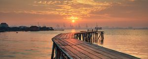 Preview wallpaper pier, wooden, sunset, port