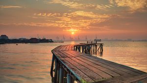 Preview wallpaper pier, wooden, sunset, port