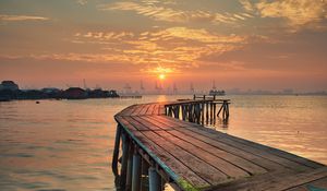 Preview wallpaper pier, wooden, sunset, port