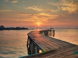 Preview wallpaper pier, wooden, sunset, port