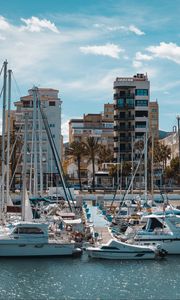 Preview wallpaper pier, yachts, boats, buildings, sea