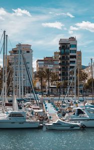 Preview wallpaper pier, yachts, boats, buildings, sea