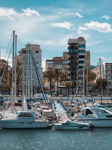 Preview wallpaper pier, yachts, boats, buildings, sea