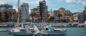 Preview wallpaper pier, yachts, boats, buildings, sea